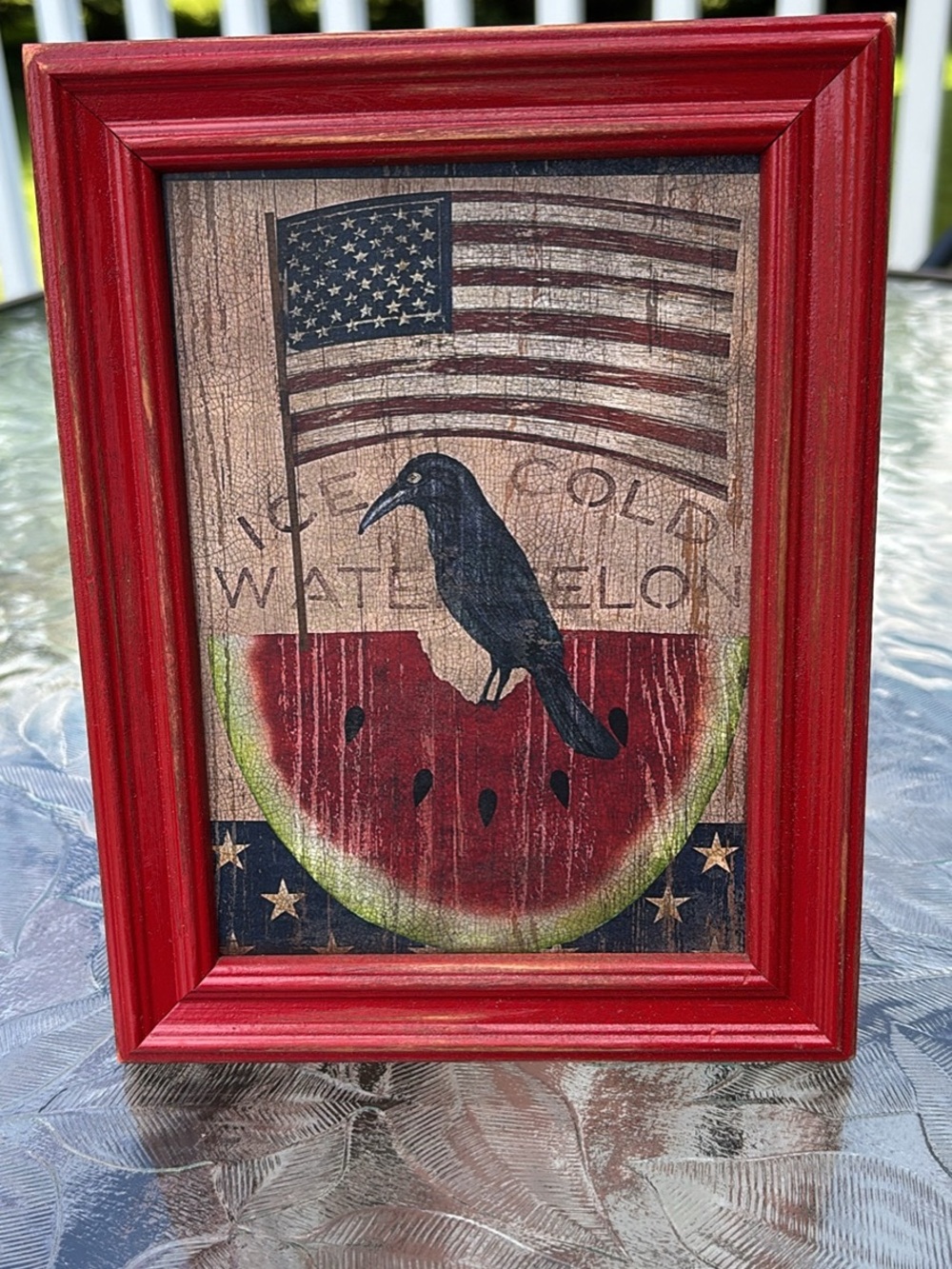 Rustic Red Framed Patriotic Watermelon Crow Art